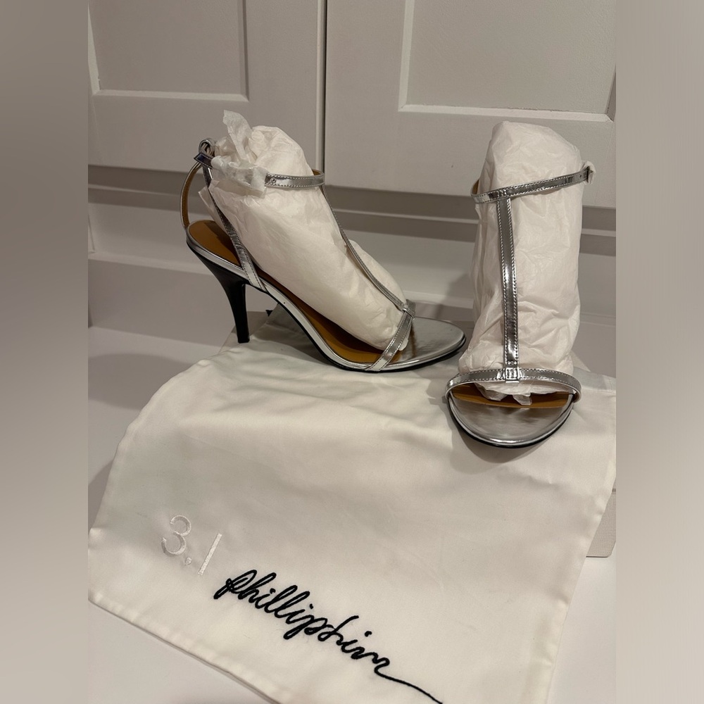 NWT 3.1 Phillip Lim Silver Sandal Heel. Size 39.5